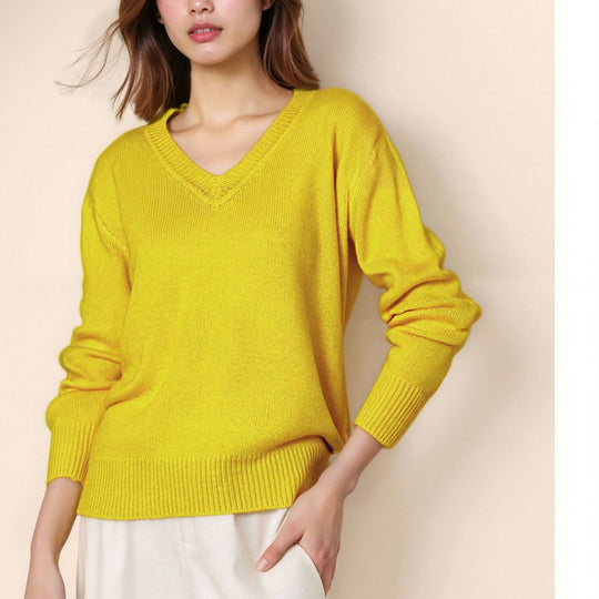 Damen Pullover mit V-Ausschnitt und strukturierter Optik Heidi-Mode