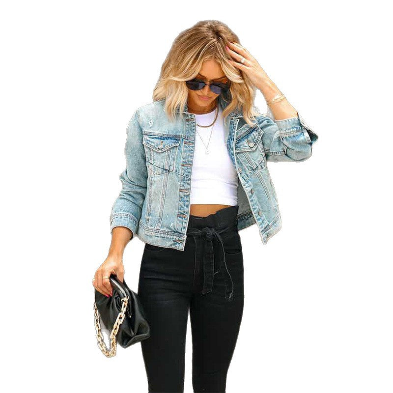 Damen Court Denimjacke im lässigen cropped Stil mit Fransendetails Heidi-Mode