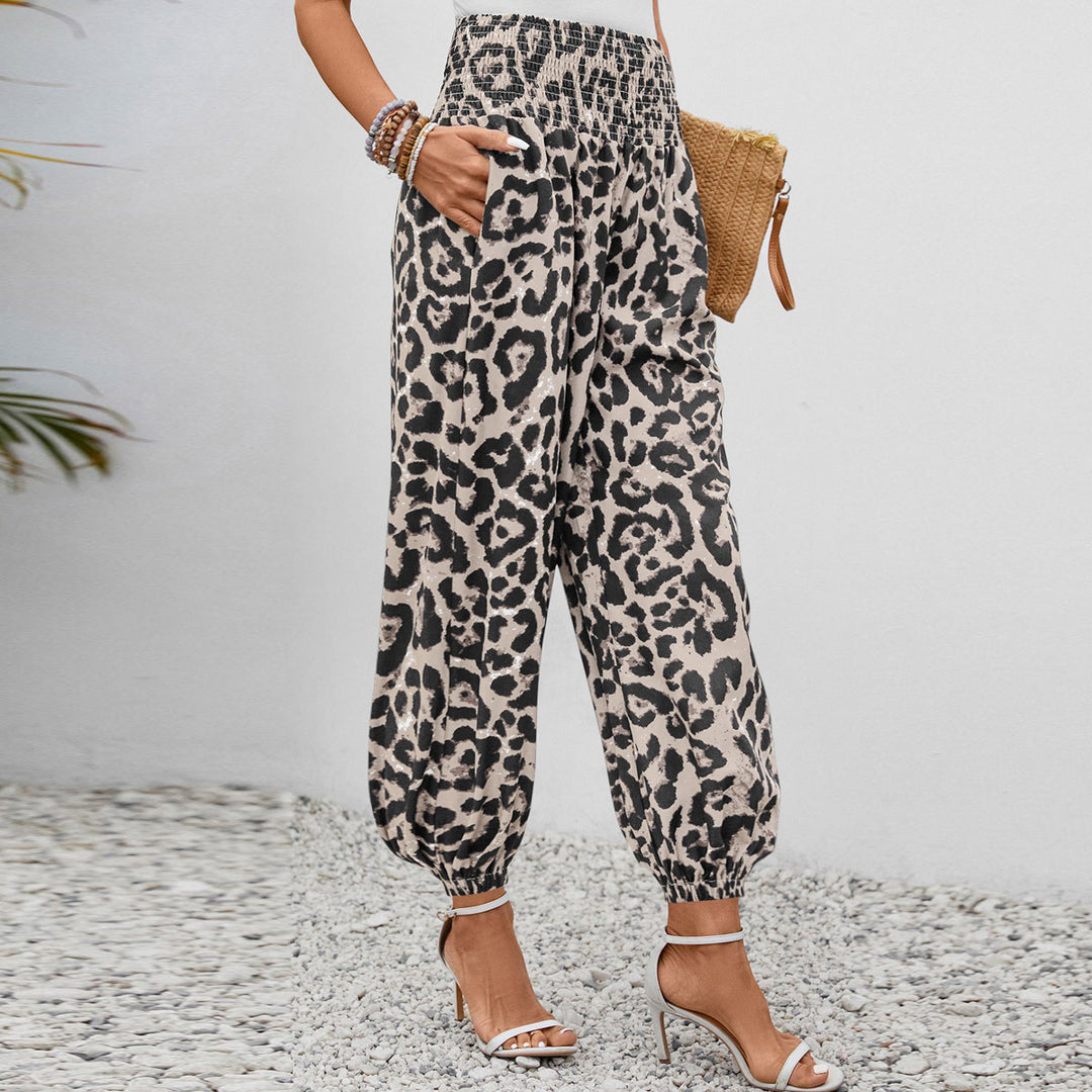 Damen Aladin-Hose mit elastischem Bund und modernem Leopardenmuster Heidi-Mode