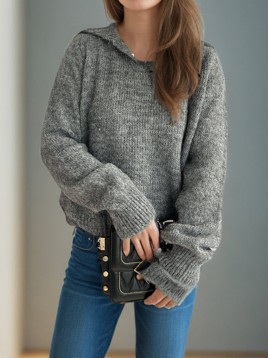 Damen lässiger Pullover mit voluminösen Ärmeln und modernem Strukturstrick Heidi-Mode