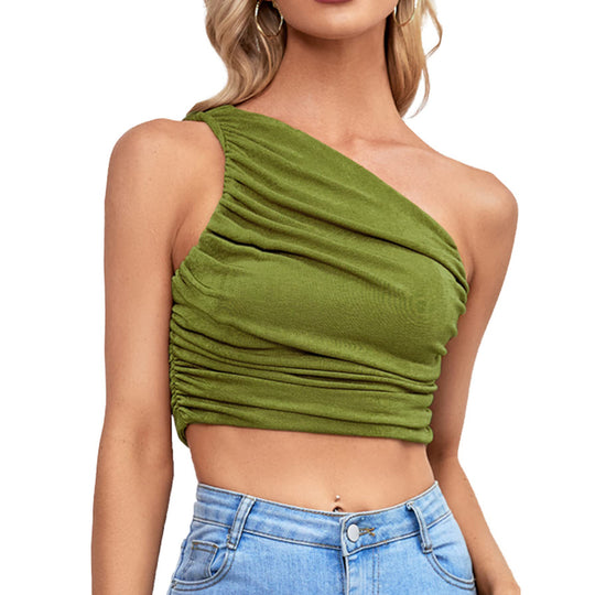 Damen Asymmetrisches Cropped Top mit Raffung Heidi-Mode