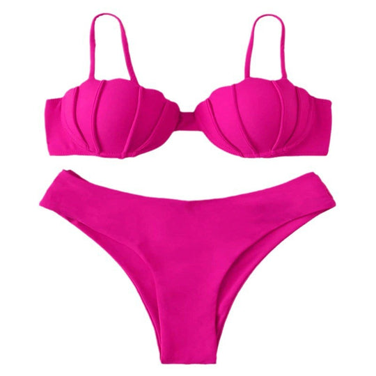 Damen Bikini-Set mit strukturiertem Oberteil und hohem Beinausschnitt Heidi-Mode