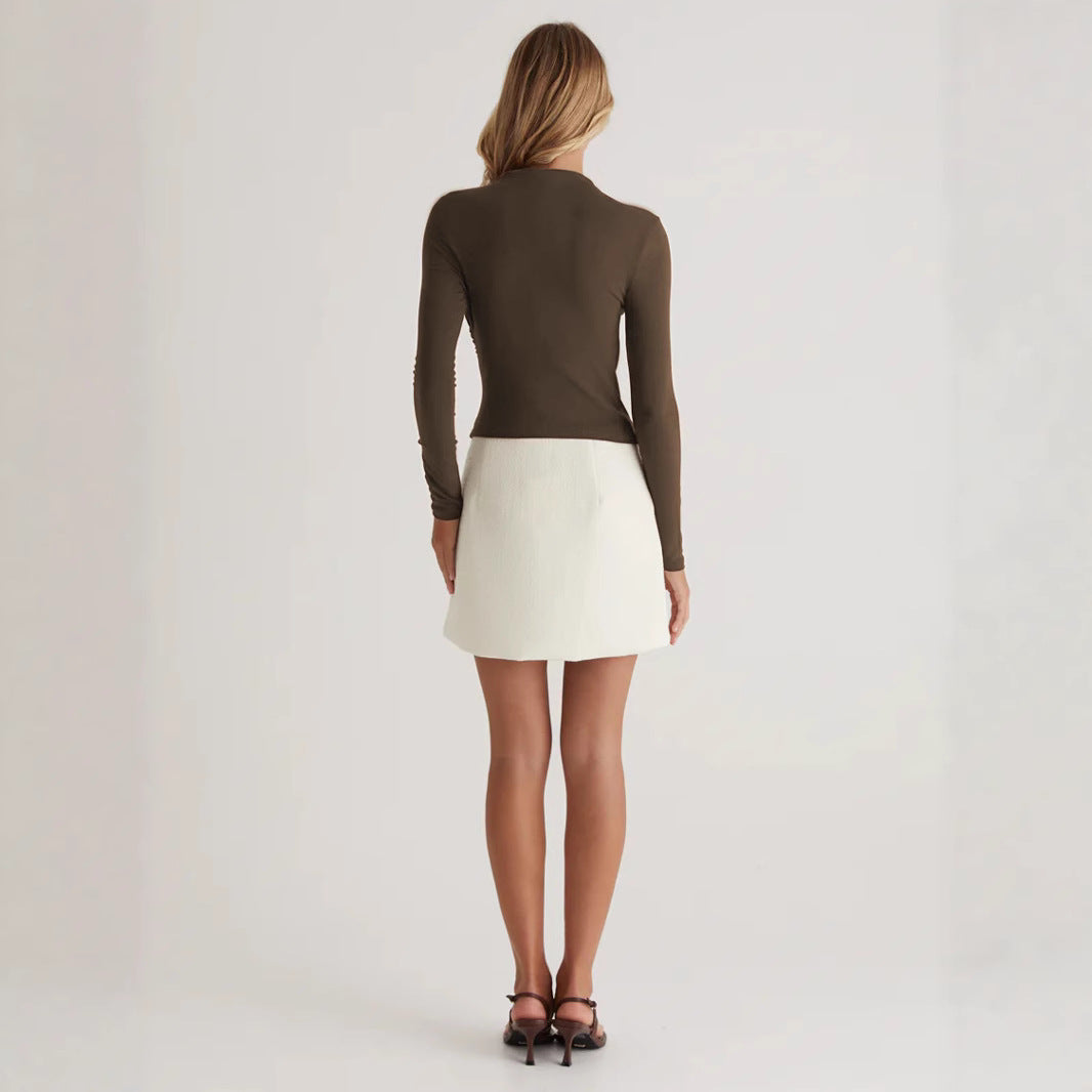 Damen Langarmshirt mit elegantem Wickeldesign und hochgeschlossenem Kragen Heidi-Mode