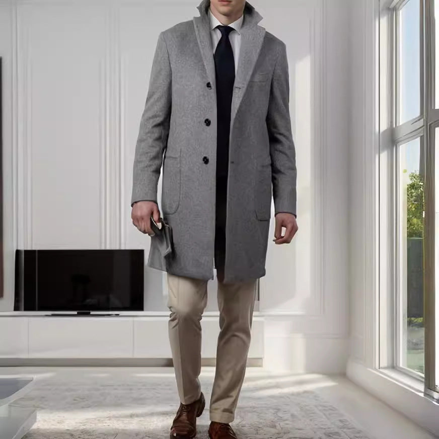 Herren eleganter Baumwolltrenchcoat mit edlen Taschen und modernem Schnitt Heidi-Mode