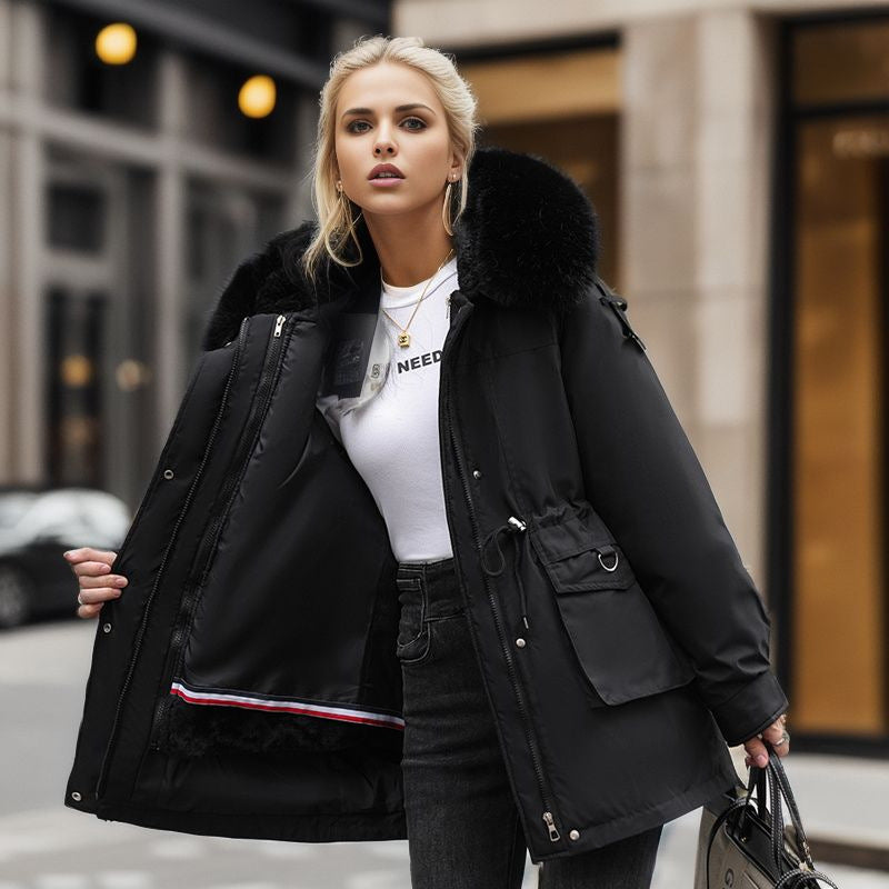 Damen warme Winterjacke mit abnehmbarem Pelzkragen Heidi-Mode