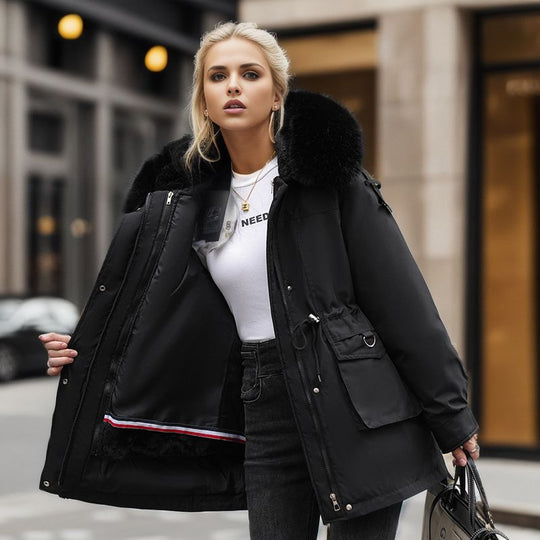 Damen warme Winterjacke mit abnehmbarem Pelzkragen Heidi-Mode