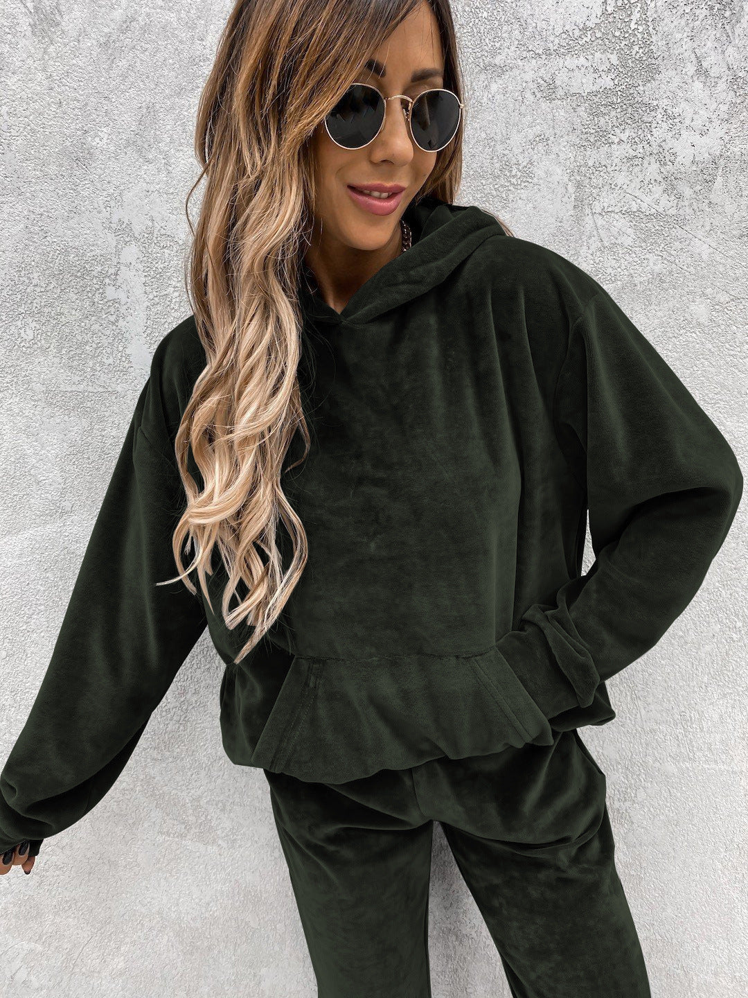 Damen modischer Fleece-Hoodie mit elastischem Saum und Kängurutasche Heidi-Mode