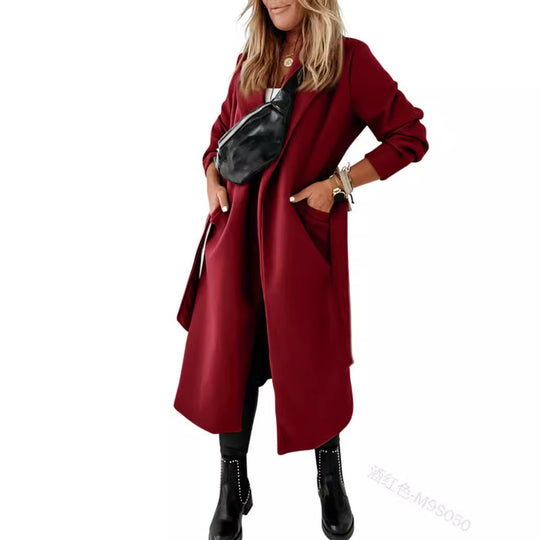 Damen Eleganter und gemütlicher Mantel mit Gürtel und Taschen Heidi-Mode