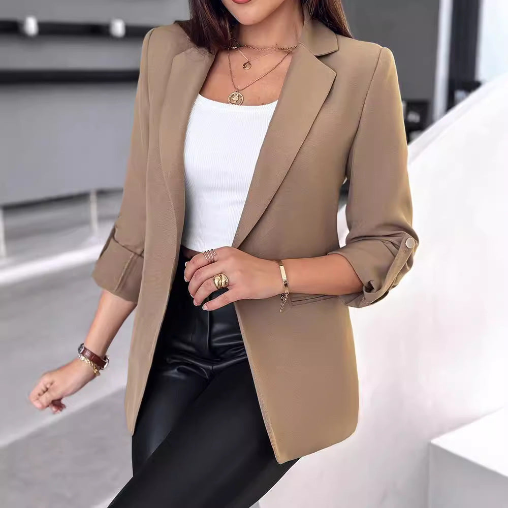 Damen klassischer Blazer mit modischen Ärmeln und seitlichen Taschen Heidi-Mode