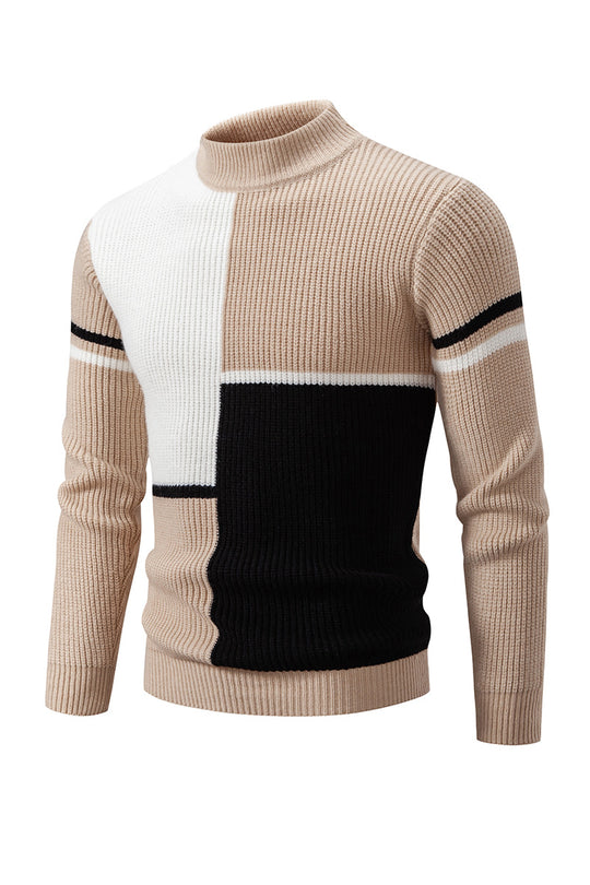 Herren Strickpullover mit modischen Farbblock-Design und hohem Kragen Heidi-Mode