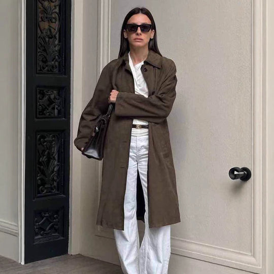 Damen Oversized Trenchcoat im lässigen Stil mit breitem Kragen und praktischen Taschen Heidi-Mode