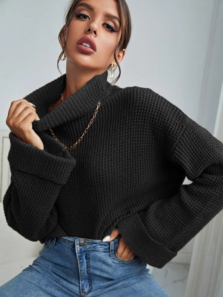 Damen Hochwertiger Strickpullover mit hohem Kragen und strukturiertem Design Heidi-Mode