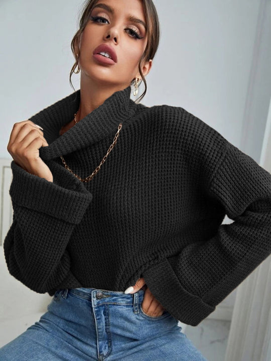 Damen Hochwertiger Strickpullover mit hohem Kragen und strukturiertem Design Heidi-Mode