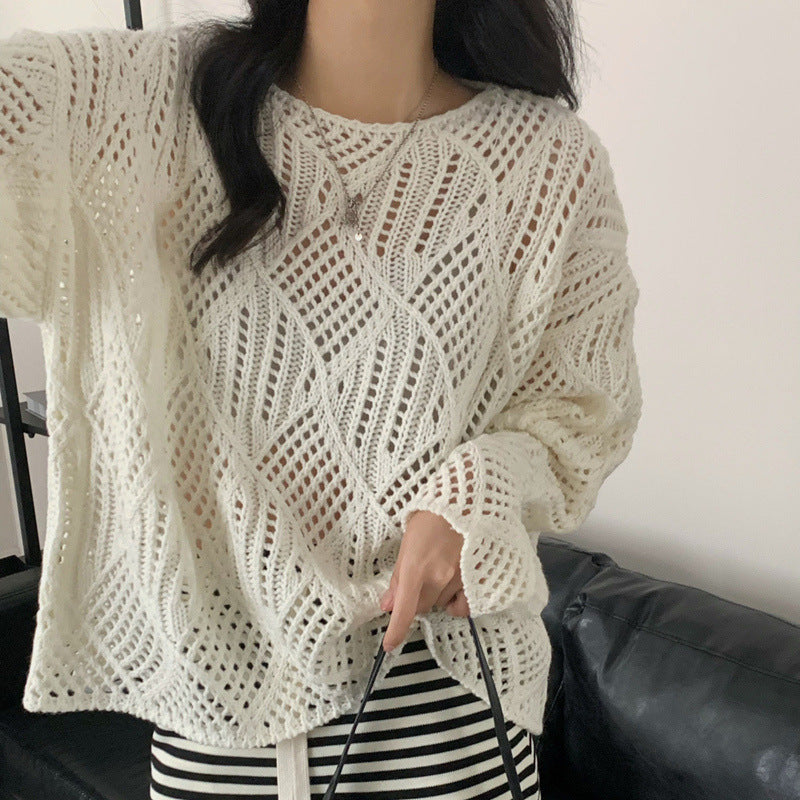 Damen Grobstrick Pullover mit innovativem Lochmuster und lässigem Schnitt Heidi-Mode