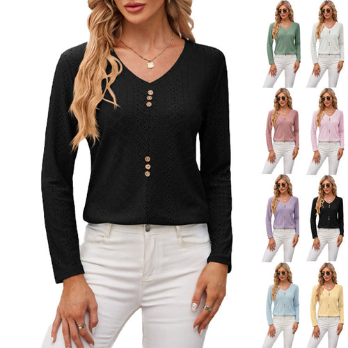 Damen luftiges Blusenshirt mit Knopfdetails Heidi-Mode