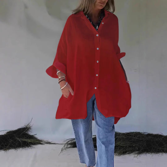 Damen Übergröße Bluse mit lässigem Schnitt und Druckknopfverschluss Heidi-Mode