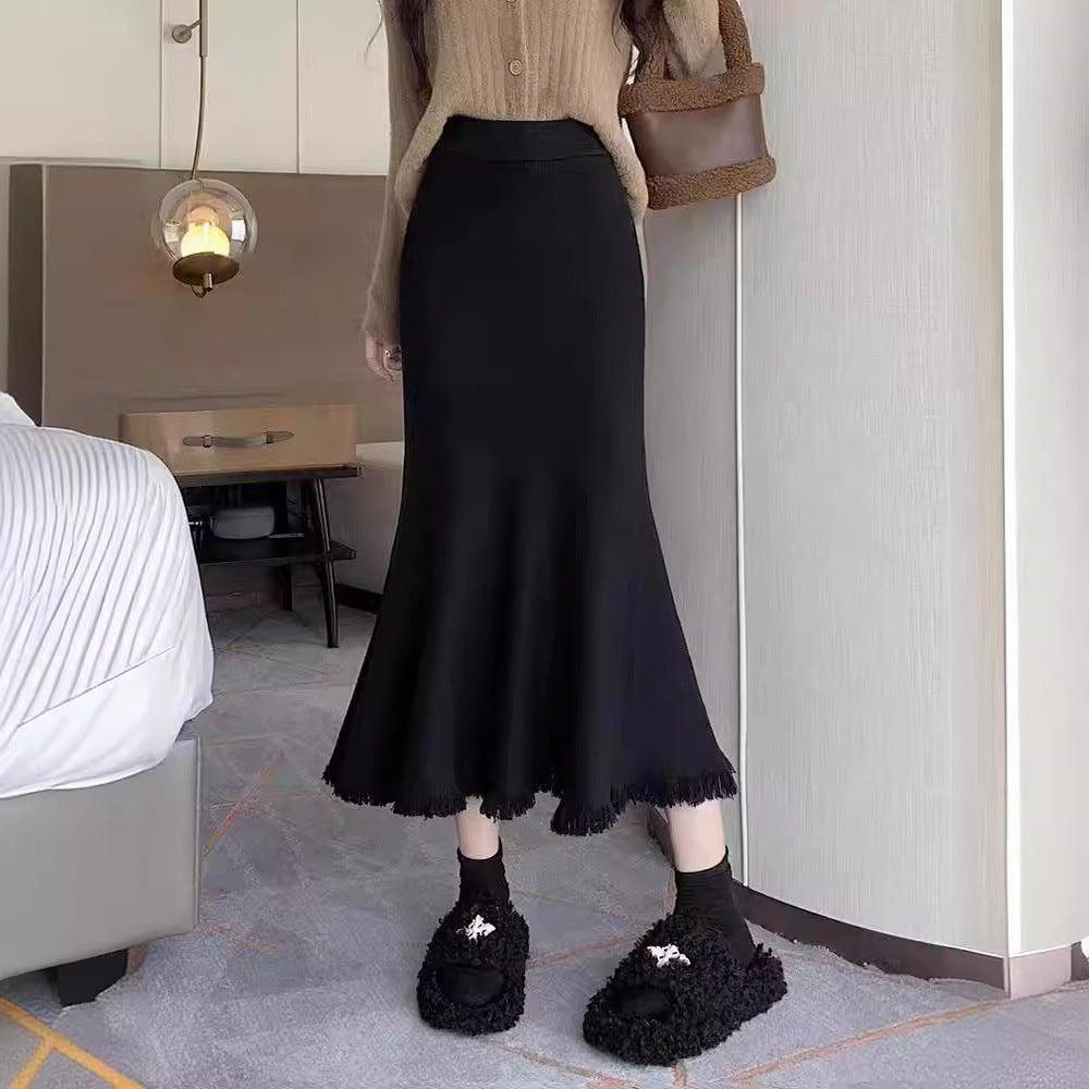 Damen Eleganter Maxirock mit voluminösem Saum und fransigen Details Heidi-Mode