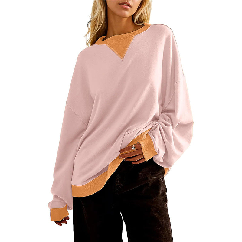 Damen lässiges Sweatshirt mit V-Ausschnitt und Kontrastbündchen Heidi-Mode
