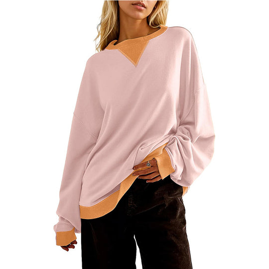 Damen lässiges Sweatshirt mit V-Ausschnitt und Kontrastbündchen Heidi-Mode