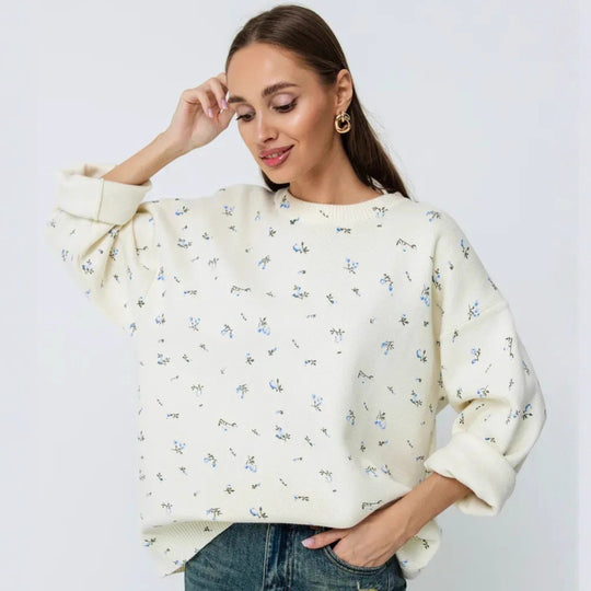 Damen Oversized Strickpullover mit floralen Akzenten und weitem Schnitt Heidi-Mode