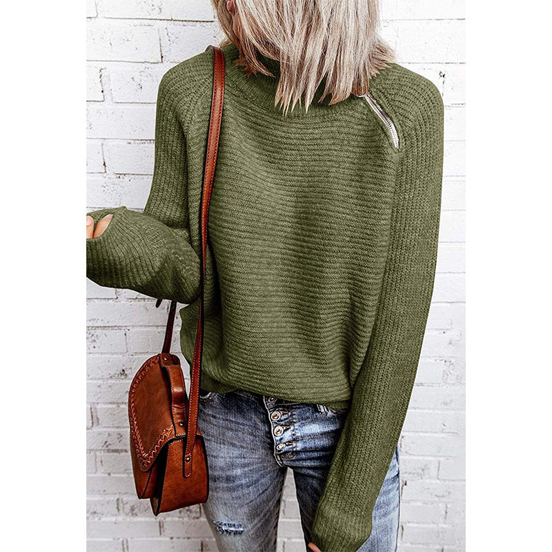 Damen lässiger Strickpullover mit hochgeschlossenem Kragen und dekorativen Nähten Heidi-Mode