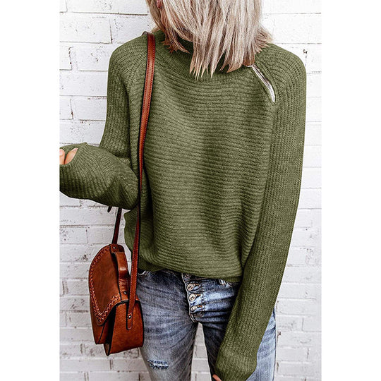 Damen lässiger Strickpullover mit hochgeschlossenem Kragen und dekorativen Nähten Heidi-Mode