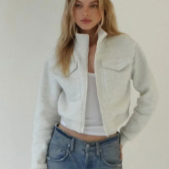 Damen cropped Jacke mit Reißverschluss und Taschen Heidi-Mode