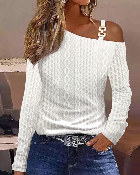 Damen Off-Shoulder Oberteil mit modischem Muster und dekorativen Trägern Heidi-Mode
