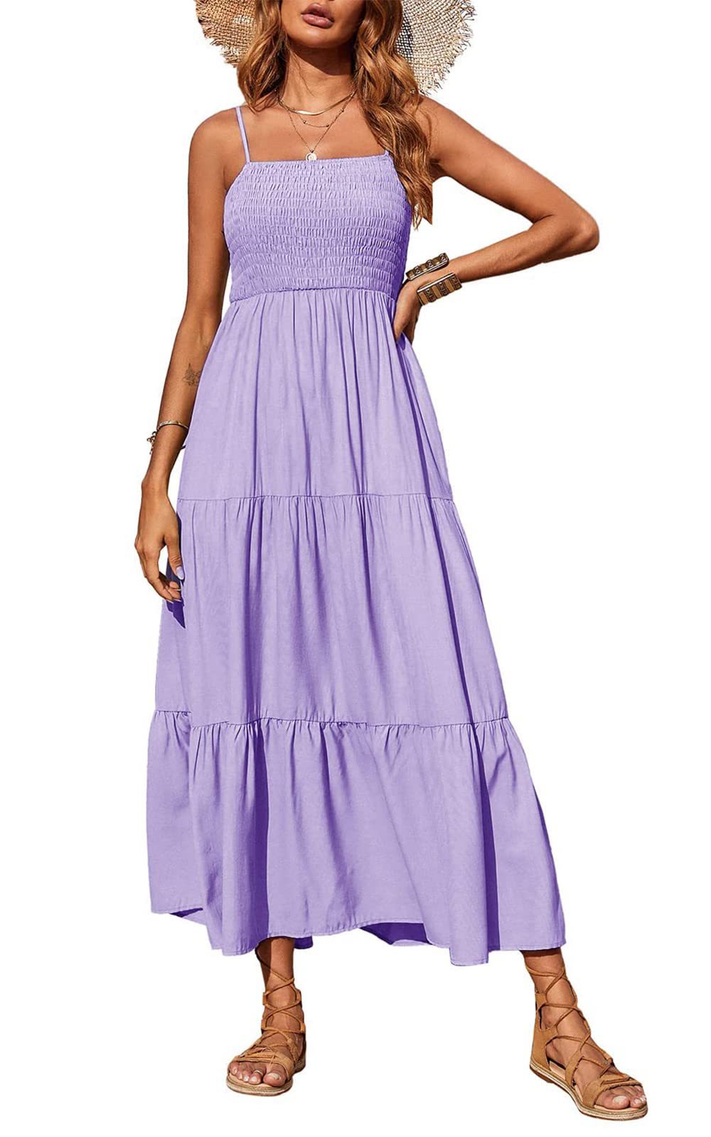 Damen Maxikleid mit verstellbaren Trägern und Rüschen Heidi-Mode
