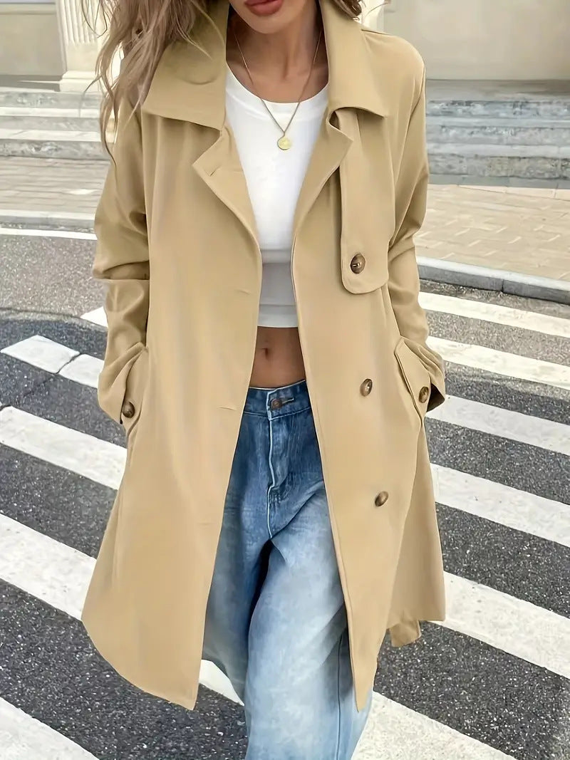 Damen Trenchcoat mit praktischen Taschen und stilvollem Bindegürtel Heidi-Mode