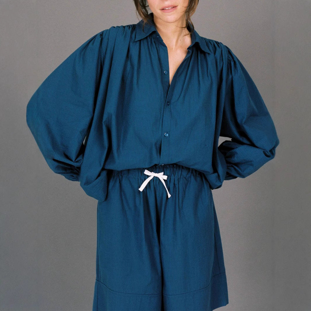 Damen lässiges Kombi-Outfit mit lockerer Bluse und Shorts Heidi-Mode