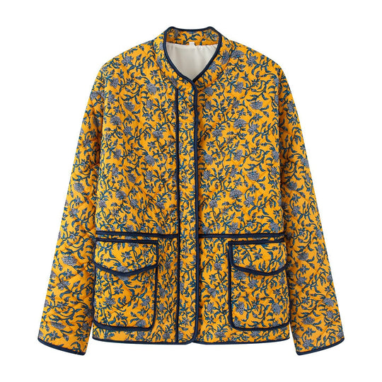 Damen außergewöhnliche Steppjacke mit floralen Mustern und praktischen Taschen Heidi-Mode