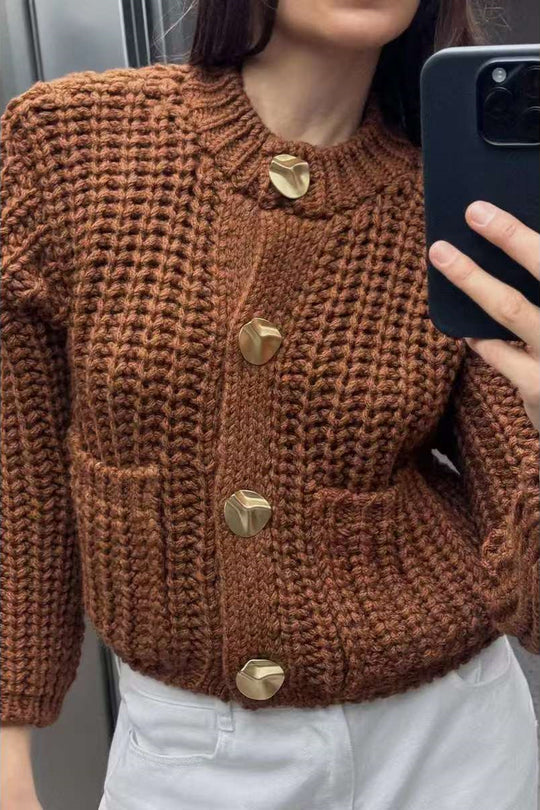 Damen kuschelige Strickjacke mit dekorativen Knöpfen und praktischen Taschen Heidi-Mode