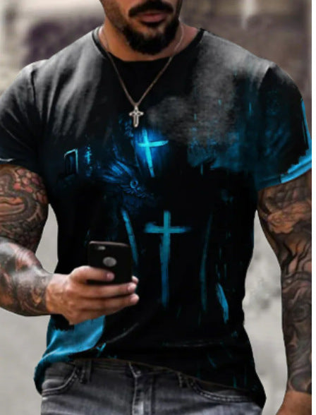 Herren T-Shirt mit künstlerischem Bienenwabenmotiv und 3D-Druck Heidi-Mode