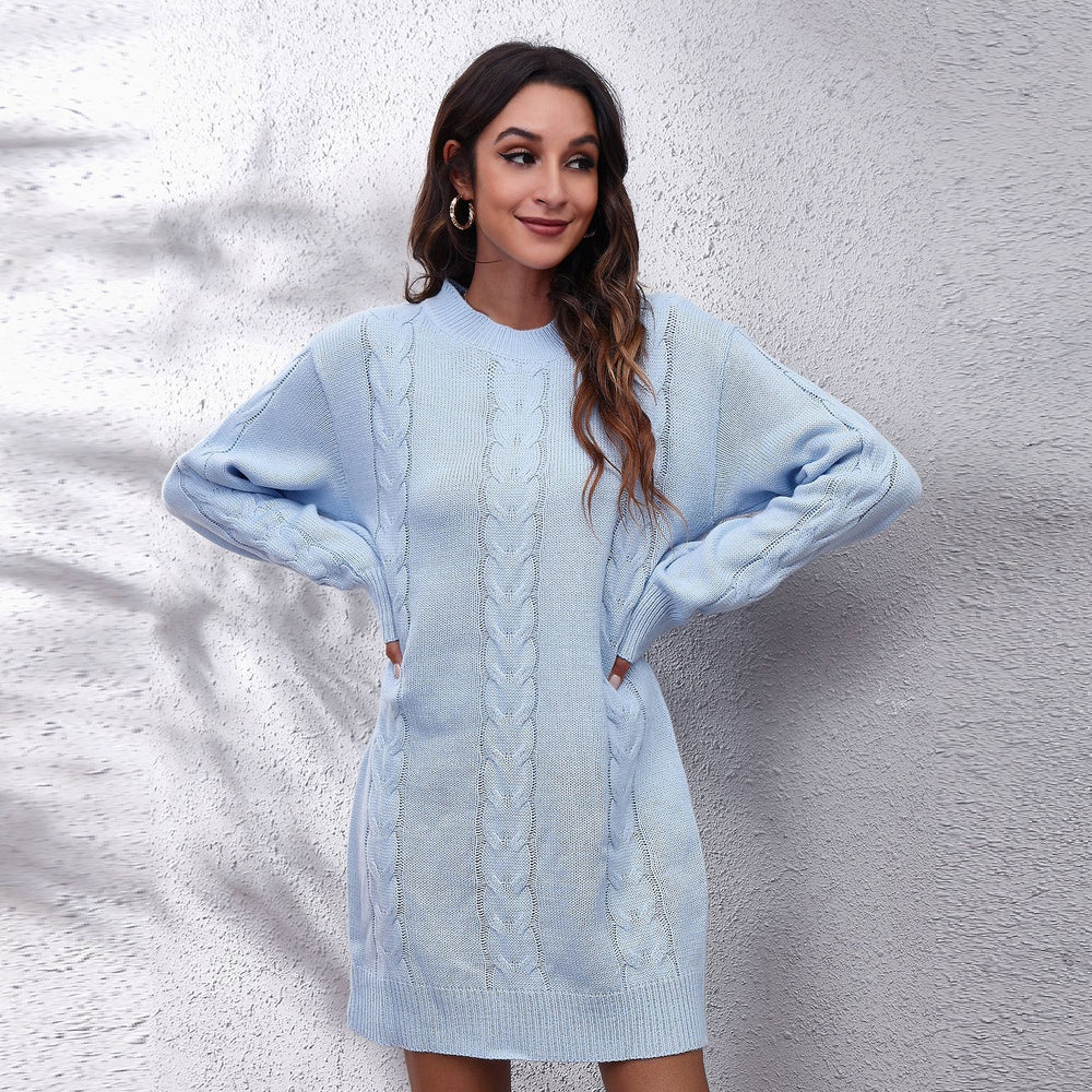 Damen Strickkleid mit Zopfmuster und lässigem Schnitt Heidi-Mode