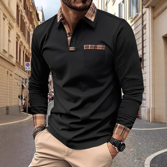 Herren Polohemden mit kariertem Kragen und Brusttasche Heidi-Mode