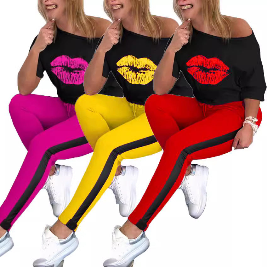 Damen Casual Grafik T-Shirt und Sport Leggings Set Heidi-Mode