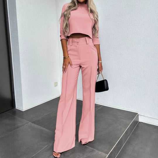 Damen Kombination aus cropped Oberteil und weit geschnittenen Hose Heidi-Mode