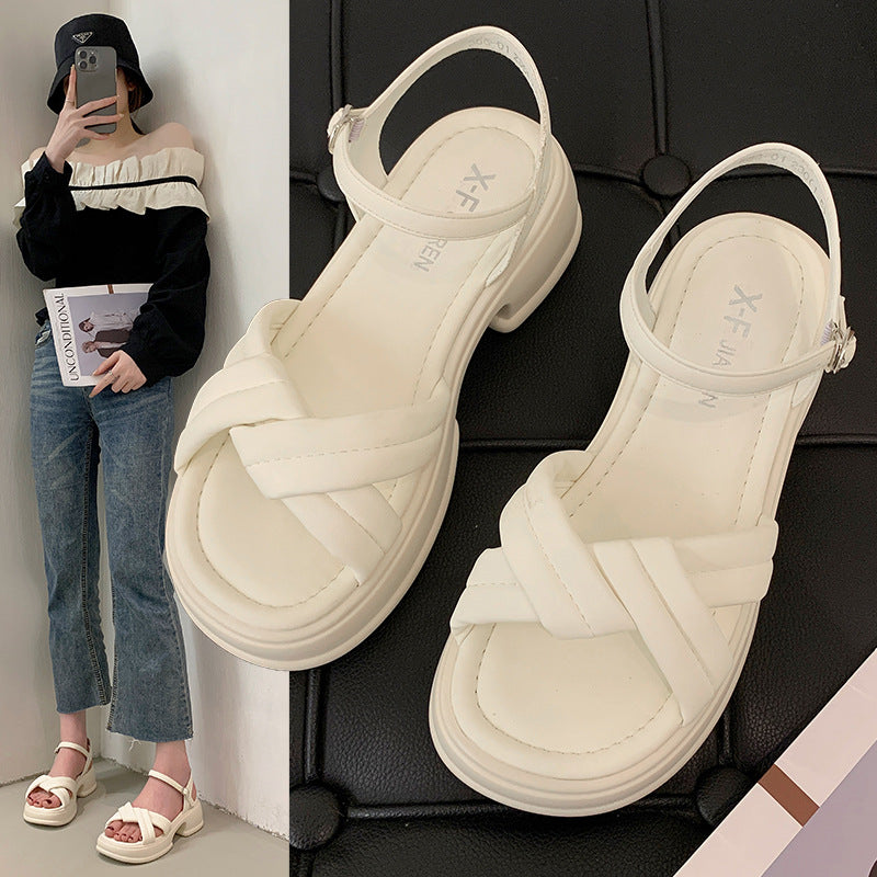 Damen Sandalen mit elegantem Kreuzriemen und komfortablem Blockabsatz Heidi-Mode
