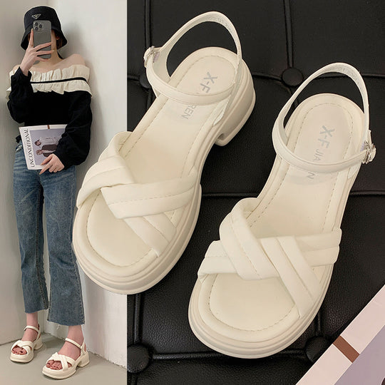 Damen Sandalen mit elegantem Kreuzriemen und komfortablem Blockabsatz Heidi-Mode