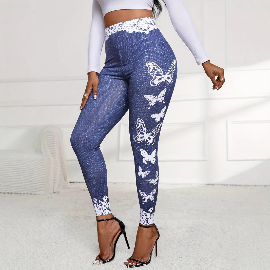 Damen Leggings mit hohem Taillenbund und femininen Spitzenakzenten Heidi-Mode