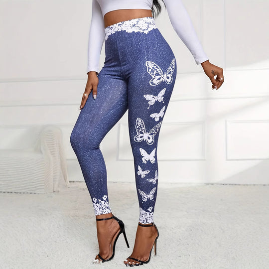 Damen Leggings mit hohem Taillenbund und femininen Spitzenakzenten Heidi-Mode