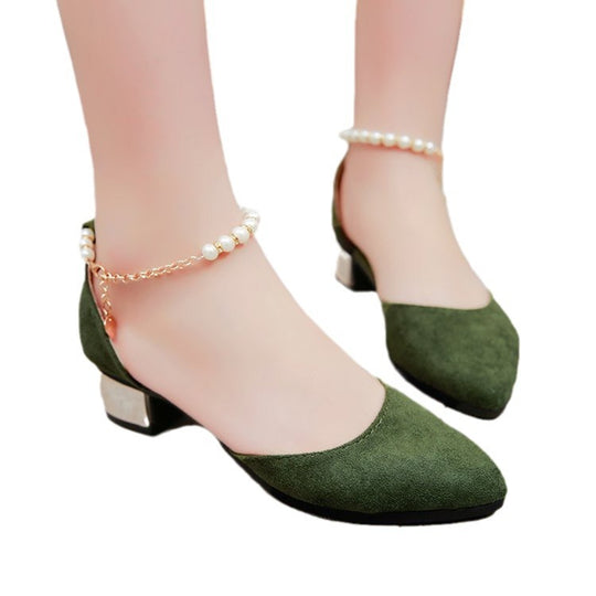 Damen Elegant geschnittene Pumps mit modischem Absatz und perlenverziertem Riemen Heidi-Mode