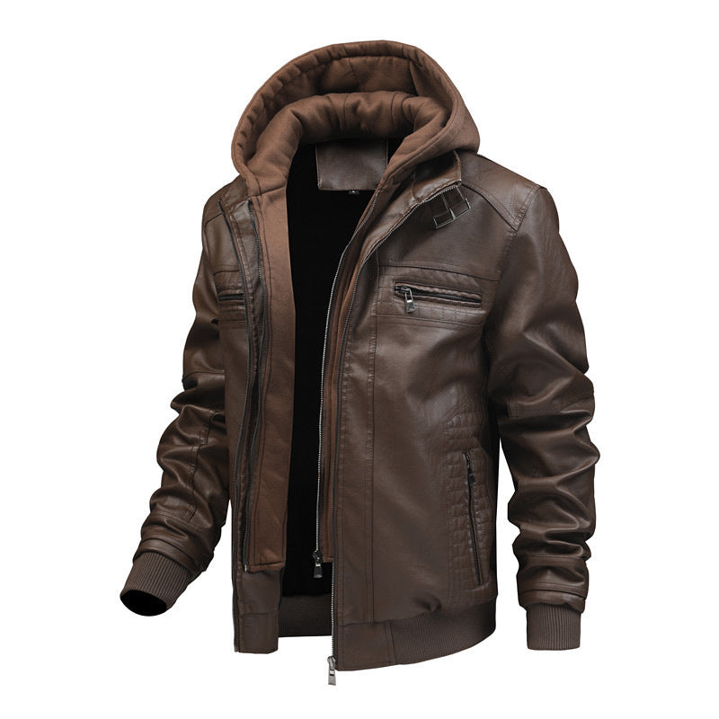 Herren Lederjacke mit abnehmbarem Kapuzen-Innenfutter Heidi-Mode