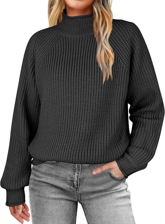 Damen modischer Strickpullover mit hohem Kragen und strukturierter Oberfläche Heidi-Mode