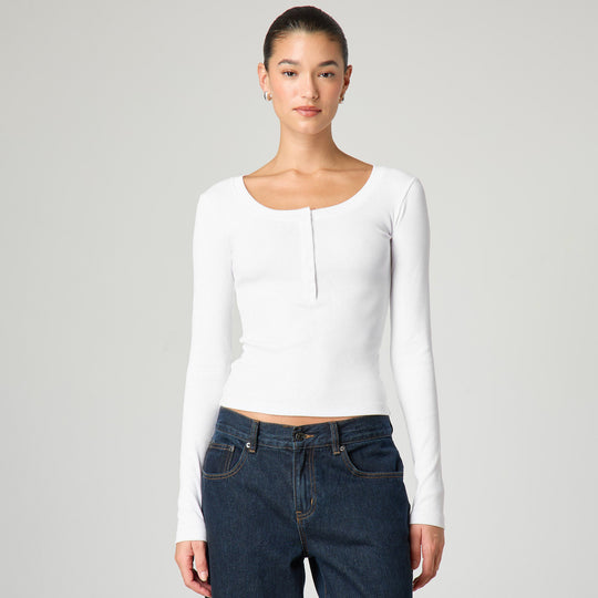 Damen Langarmshirt mit Knopfleiste und figurbetontem Schnitt Heidi-Mode