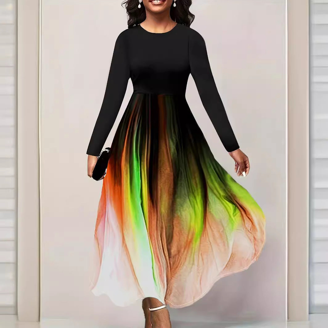 Damen Elegantes Maxikleid mit kreativer Farbverlauf-Optik und langen Ärmeln Heidi-Mode