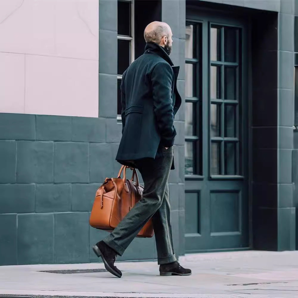 Herren eleganter doppelreihiger Wollmantel mit strukturiertem Obermaterial Heidi-Mode