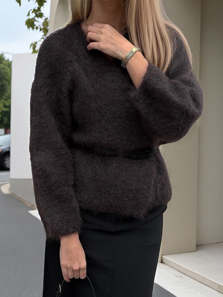 Damen Kuscheliger Pullover mit lässigem Schnitt und tiefem V-Ausschnitt Heidi-Mode