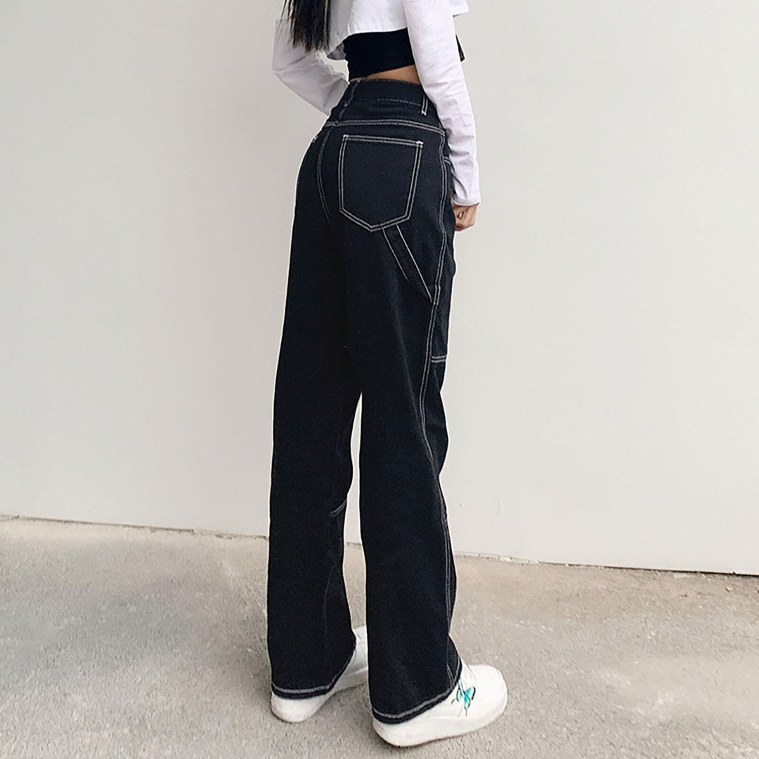 Damen weite Jeans mit modischen Kontrastnähten Heidi-Mode